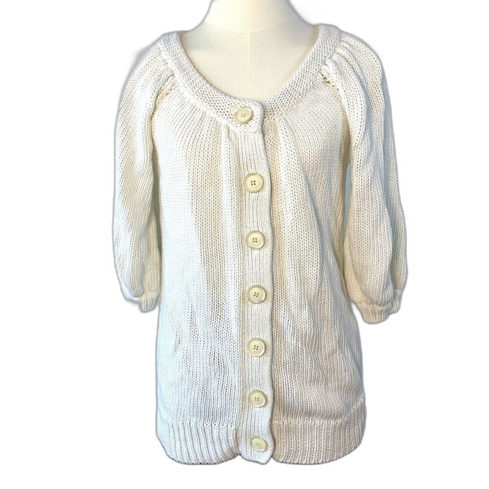 Theory White Linen Cotton Button Down Cardigan Size M Jaklyn/Marbella Minimalist